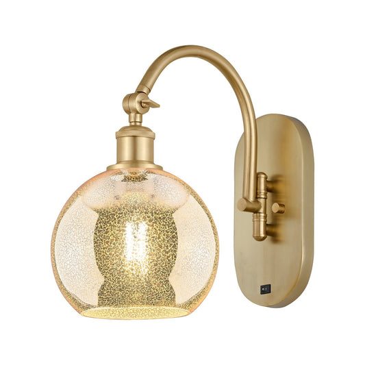 Innovations Athens 8in 1-Light Wall Sconce | Industrial Satin Gold Steel and Mercury Glass | Entryway & Hallway Accent | 8 x 14 in | Model 918-1W-SG-G128-8