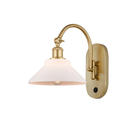 Innovations Orwell 8.375in 1-Light Wall Sconce | Industrial Satin Gold Steel and Matte White Glass | Entryway & Hallway Accent | Model 918-1W-SG-G131
