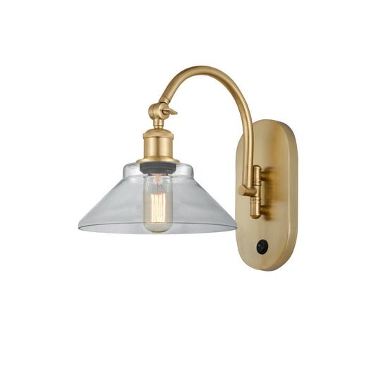 Innovations Orwell 8.375in 1-Light Wall Sconce | Industrial Satin Gold Steel and Clear Glass | Entryway & Hallway Accent | Model 918-1W-SG-G132