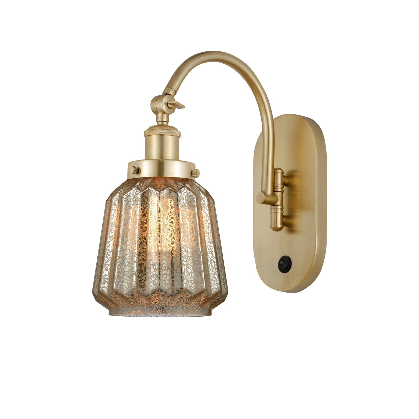 Innovations Chatham 7in 1-Light Swing Arm Sconce | Art Deco Satin Gold Steel and Mercury Ribbed Glass | Bedroom & Living Room | Model 918-1W-SG-G146