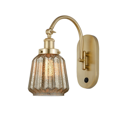 Innovations Chatham 7in 1-Light Swing Arm Sconce | Art Deco Satin Gold Steel and Mercury Ribbed Glass | Bedroom & Living Room | Model 918-1W-SG-G146-LED