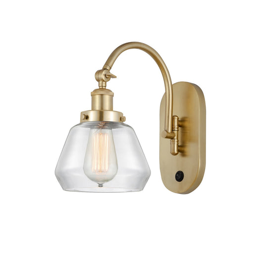 Innovations Fulton 7in 1-Light Swing Arm Lamp | Industrial Satin Gold Steel and Clear Glass | Bedroom & Living Room Reading | Model 918-1W-SG-G172-LED