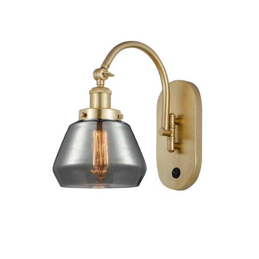 Innovations Fulton 7in 1-Light Swing Arm Lamp | Industrial Satin Gold Steel and Cast Brass with Light Smoke Glass Shade | Bedroom & | Model 918-1W-SG-G173