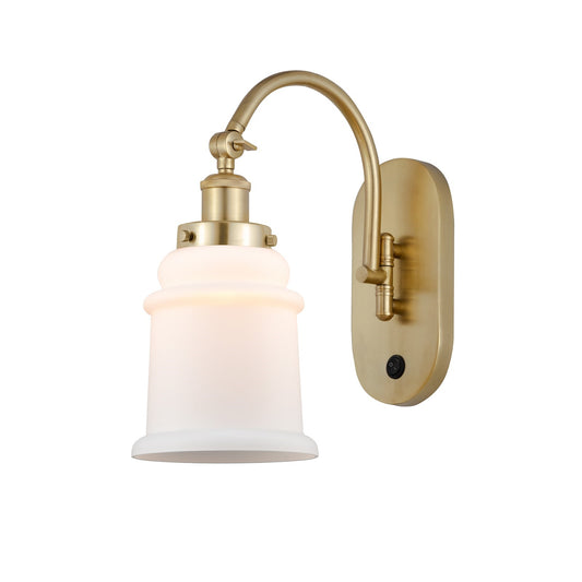 Innovations Canton 6.5in 1-Light Swing Arm Lamp | Industrial Satin Gold Steel and Cast Brass with Matte White Frosted Glass | Model 918-1W-SG-G181-LED