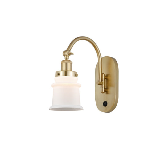 Innovations Canton 7in 1-Light Swing Arm Wall Sconce | Industrial Satin Gold Steel and Matte White Frosted Glass | Bedroom & | Model 918-1W-SG-G181S
