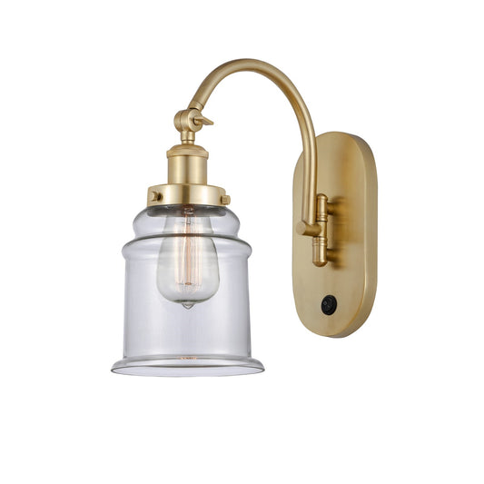 Innovations Canton 7in 1-Light Swing Arm Wall Sconce | Industrial Satin Gold Steel and Clear Glass | Bedroom & Living Room | Model 918-1W-SG-G182-LED