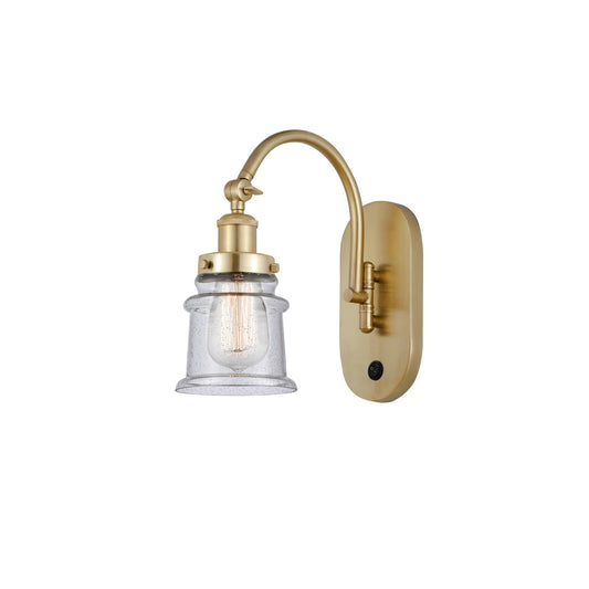 Innovations Canton 7in 1-Light Swing Arm Sconce | Industrial Satin Gold Steel and Seedy Glass | Bedroom & Living Room Reading | Model 918-1W-SG-G184S