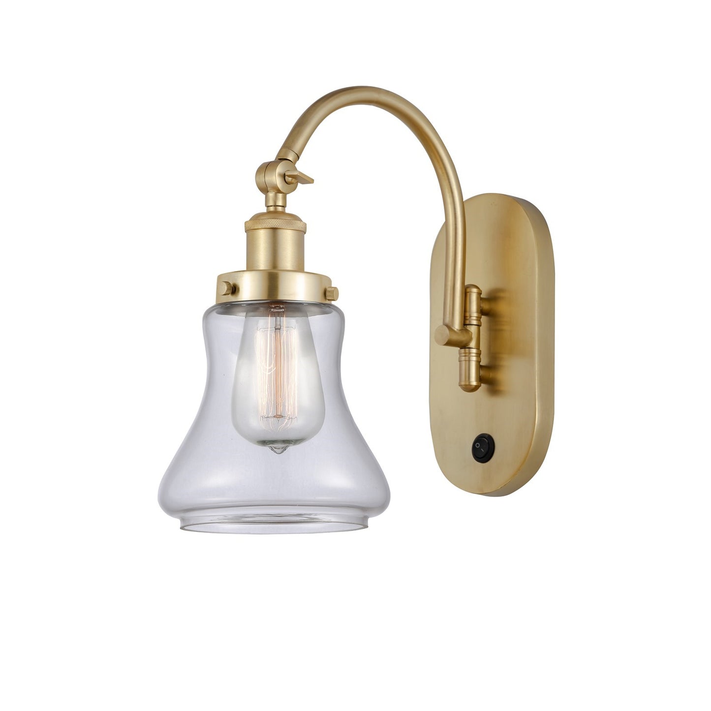 Innovations Bellmont 7in 1-Light Swing Arm Sconce | Industrial Satin Gold Steel and Clear Glass | Bedroom & Living Room Reading | Model 918-1W-SG-G192-LED