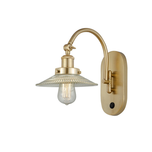 Innovations Halophane 9in 1-Light Swing Arm Lamp | Industrial Satin Gold Steel and Clear Glass | Living Room & Bedroom Reading | Model 918-1W-SG-G2-LED