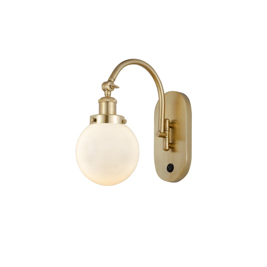 Innovations Beacon 6in 1-Light Swing Arm Lamp | Industrial Satin Gold Steel and Matte White Frosted Glass | Bedroom Reading & | Model 918-1W-SG-G201-6