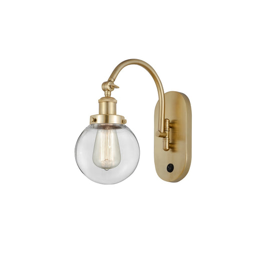 Innovations Beacon 6in 1-Light Swing Arm Wall Sconce | Industrial Satin Gold Steel and Clear Glass | Bedroom & Living Room Accent | Model 918-1W-SG-G202-6