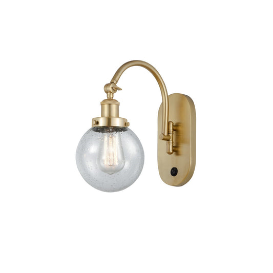 Innovations Beacon 6in 1-Light Swing Arm Lamp | Industrial Satin Gold Steel and Seedy Glass | Bedroom & Living Room Reading Light | Model 918-1W-SG-G204-6