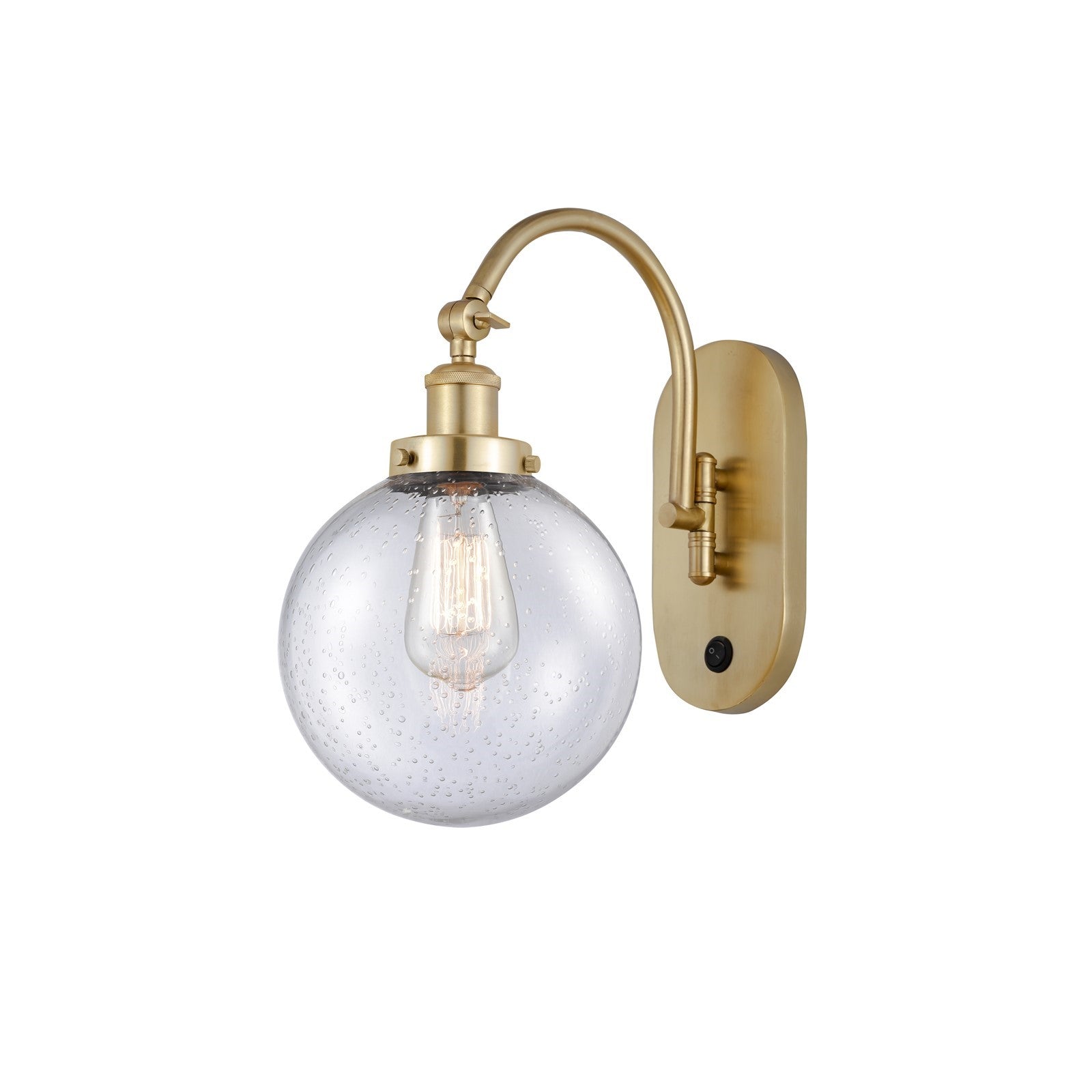 Innovations Beacon 8in 1-Light Swing Arm | Industrial Satin Gold Steel and Seedy Glass | Bedroom & Living Room Reading Light | Model 918-1W-SG-G204-8-LED