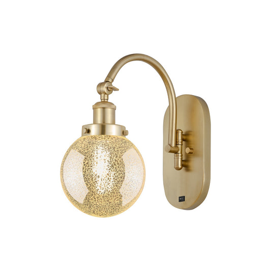 Innovations Beacon 6in 1-Light Swing Arm | Industrial Satin Gold Steel and Mercury Glass | Bedroom & Living Room Reading Light | Model 918-1W-SG-G208-6