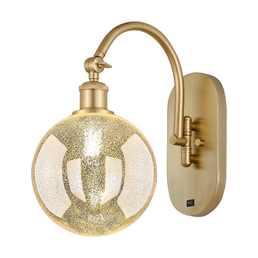 Innovations Beacon 8in 1-Light Swing Arm Sconce | Industrial Satin Gold Steel and Mercury Seeded Glass | Bedroom & Hallway Accent | Model 918-1W-SG-G208-8