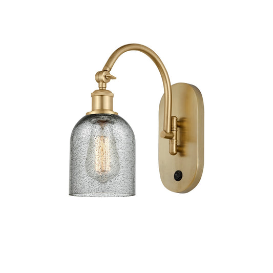 Innovations Caledonia 5in 1-Light Wall Sconce | Industrial Satin Gold Steel and Charcoal Glass | Bedroom & Hallway Accent | Model 918-1W-SG-G257