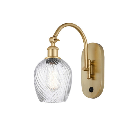 Innovations Salina 6in 1-Light Wall Sconce | Industrial Satin Gold Steel and Clear Spiral Fluted Glass | Bathroom & Hallway Accent | Model 918-1W-SG-G292