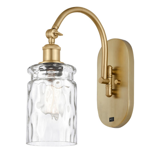Innovations Candor 5in 1-Light Wall Sconce | Industrial Satin Gold Steel and Clear Waterglass Glass | Bathroom & Hallway Accent | Model 918-1W-SG-G352