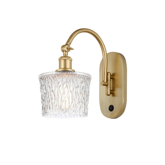 Innovations Niagara 6.5in 1-Light Wall Sconce | Industrial Satin Gold Steel and Clear Textured Glass | Bathroom & Hallway Accent | Model 918-1W-SG-G402