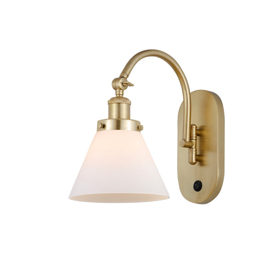 Innovations Cone 8in 1-Light Swing Arm Lamp | Industrial Satin Gold Steel and Matte White Frosted Glass | Bedroom Reading & | Model 918-1W-SG-G41-LED