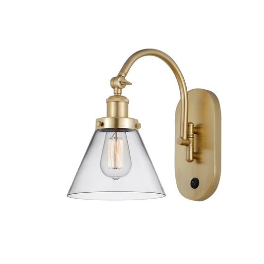 Innovations Cone 8in 1-Light Swing Arm Lamp | Industrial Satin Gold Steel and Clear Glass | Bedroom & Hallway Accent Light | Model 918-1W-SG-G42-LED