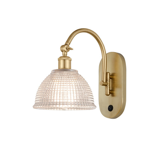 Innovations Arietta 8in 1-Light Wall Sconce | Industrial Satin Gold Steel and Clear Glass | Bedroom & Hallway Accent Light | Model 918-1W-SG-G422