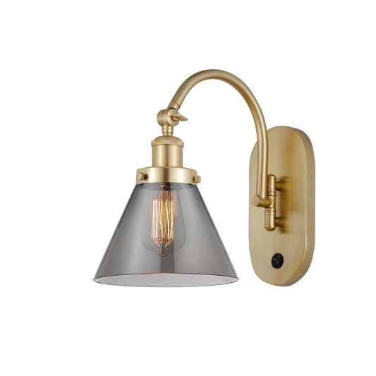 Innovations Cone 8in 1-Light Swing Arm Lamp | Industrial Satin Gold Steel and Light Smoke Glass | Bedroom & Living Room Reading | Model 918-1W-SG-G43-LED