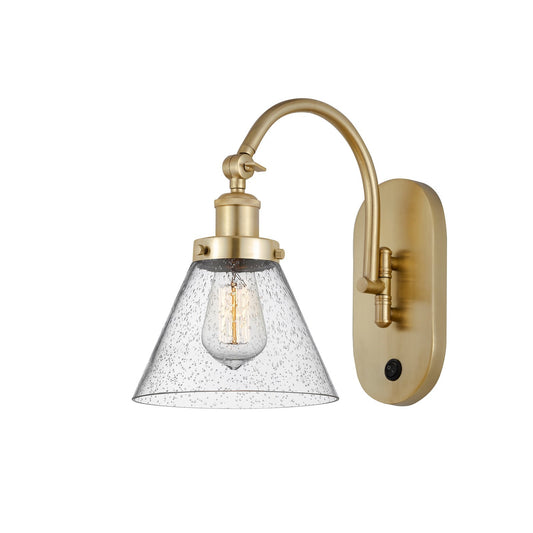 Innovations Cone 8in 1-Light Swing Arm Lamp | Industrial Satin Gold Steel and Seedy Glass | Bedroom & Living Room Reading Light | Model 918-1W-SG-G44