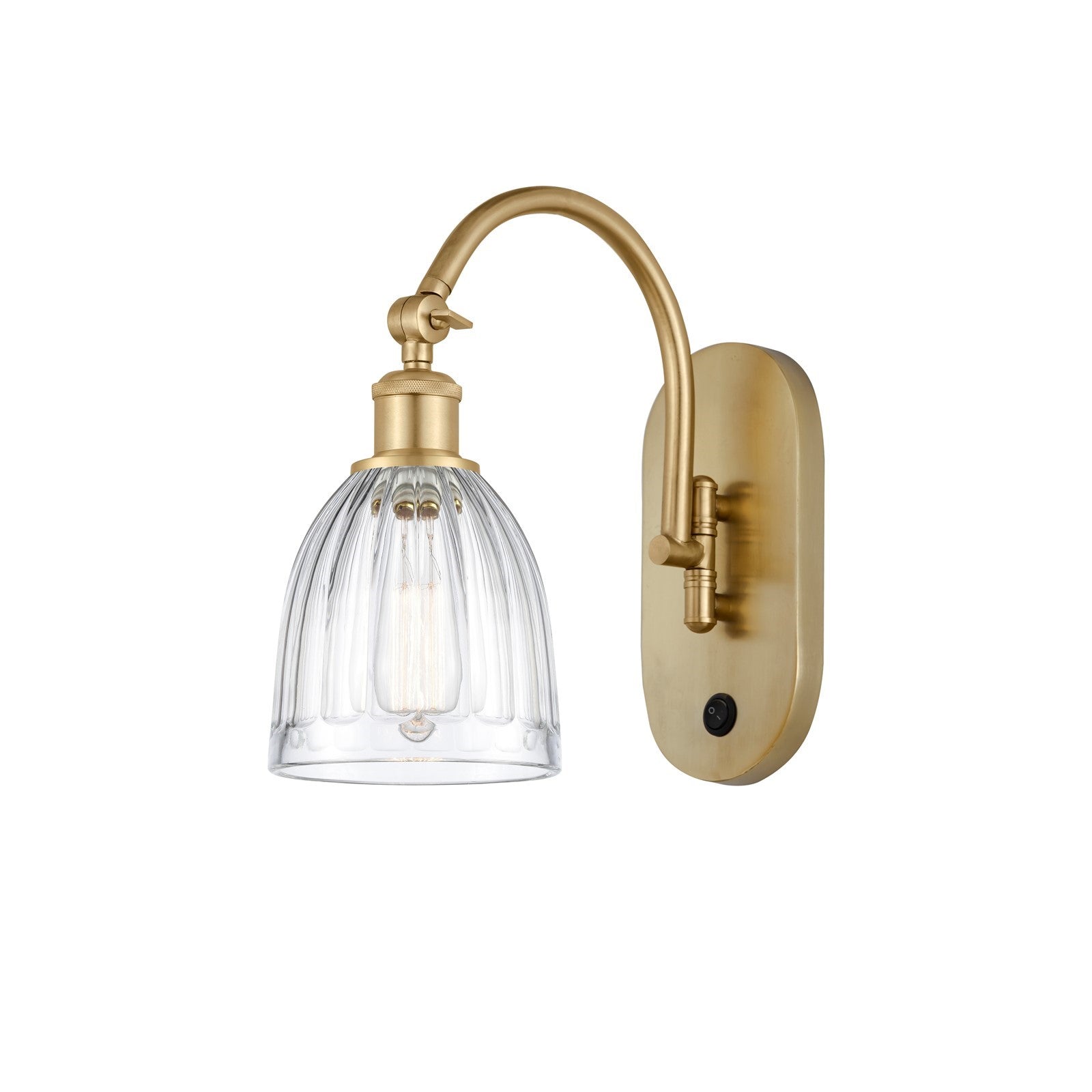 Innovations Brookfield 6in 1-Light Wall Sconce | Industrial Satin Gold Steel and Clear Ribbed Glass | Bedroom & Hallway Accent | Model 918-1W-SG-G442