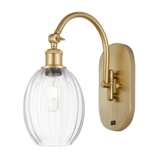 Innovations Preston Bulb 6.25in 1-Light Wall Sconce | Industrial Satin Gold Steel and Clear Glass | Bedroom & Hallway Accent | Model 918-1W-SG-G459-6CL