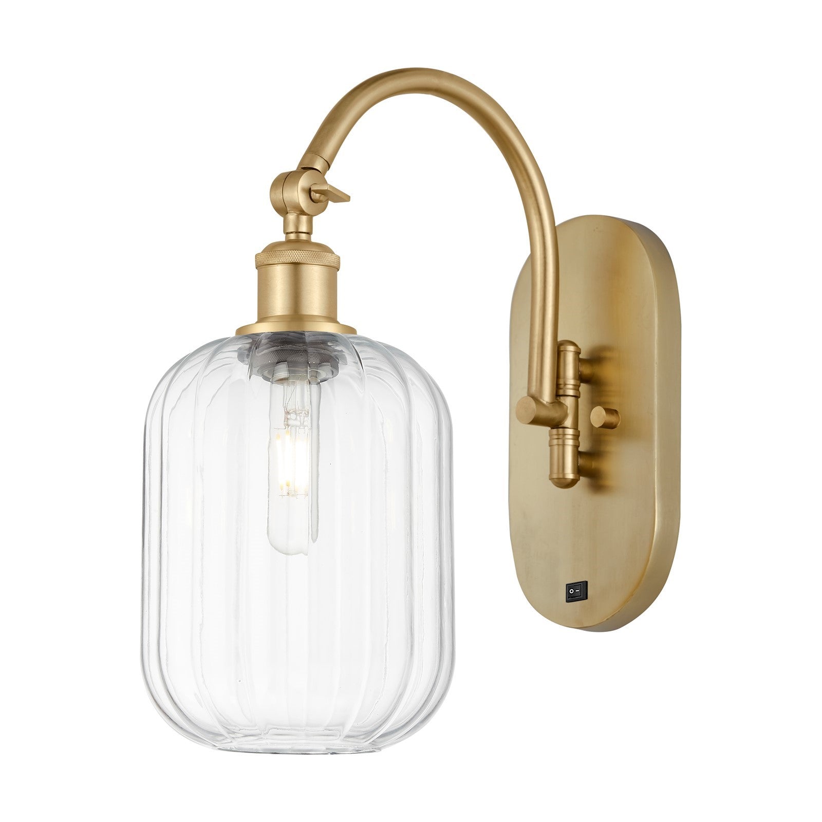 Innovations Preston Cylinder 6.75in 1-Light Wall Sconce | Industrial Satin Gold Steel and Clear Glass | Bedroom & Hallway | Model 918-1W-SG-G460-7CL