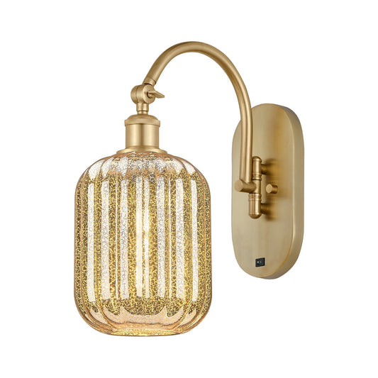Innovations Preston Cylinder 6.75in 1-Light Wall Sconce | Industrial Satin Gold Steel and Mercury Glass | Bedroom & Hallway | Model 918-1W-SG-G460-7ME