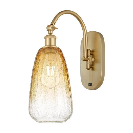 Innovations Brookhaven Almond 6in 1-Light Wall Sconce | Industrial Satin Gold Steel and Amber Glass | Bathroom & Entryway | Model 918-1W-SG-G480-6AM