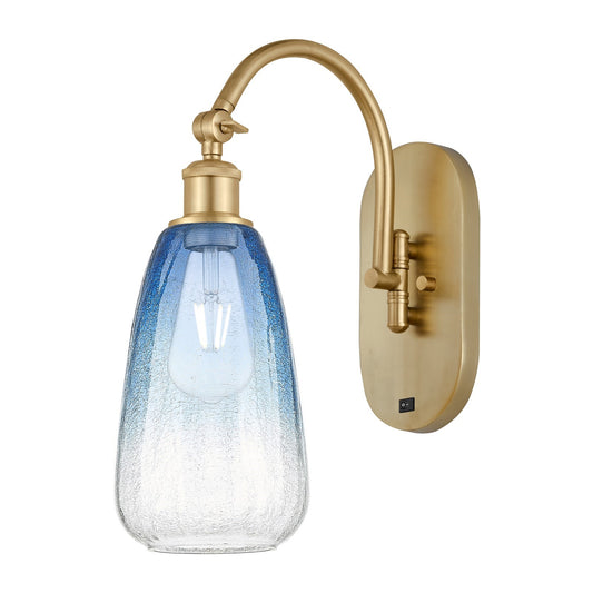 Innovations Brookhaven Almond 6in 1-Light Wall Sconce | Industrial Satin Gold Steel and Sapphire Blue Glass | Living Room & | Model 918-1W-SG-G480-6SB