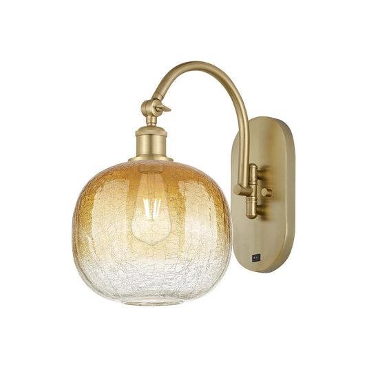 Innovations Brookhaven Sphere 10.5in 1-Light Wall Sconce | Industrial Satin Gold and Amber Glass | Hallway & Bedroom Accent | Model 918-1W-SG-G481-10AM