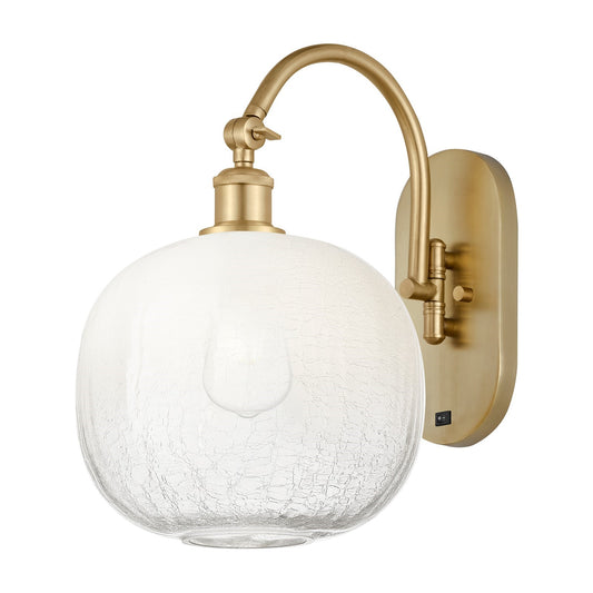 Innovations Brookhaven Sphere 10.5in 1-Light Wall Sconce | Industrial Satin Gold and Opal Glass | Hallway & Bedroom Accent | Model 918-1W-SG-G481-10OP