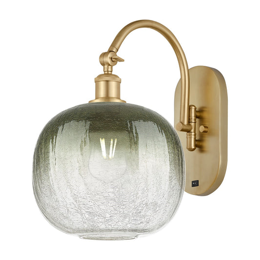 Innovations Brookhaven Sphere 10.5in 1-Light Wall Sconce | Industrial Satin Gold Steel and Slate Glass | Bathroom & Hallway | Model 918-1W-SG-G481-10SL