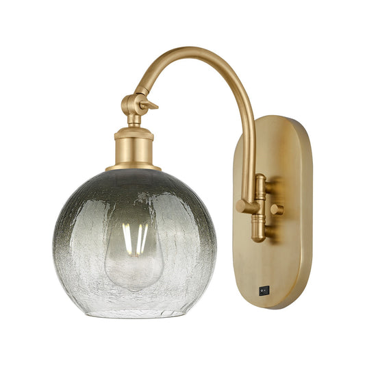 Innovations Brookhaven Globe 8in 1-Light Wall Sconce | Industrial Satin Gold Steel and Cast Brass with Slate Glass Shade | Model 918-1W-SG-G483-8SL