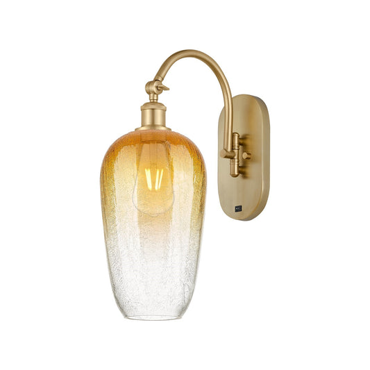 Innovations Brookhaven Flute 7in 1-Light Wall Sconce | Industrial Satin Gold Steel and Cast Brass with Amber Glass Shade | Model 918-1W-SG-G484-7AM