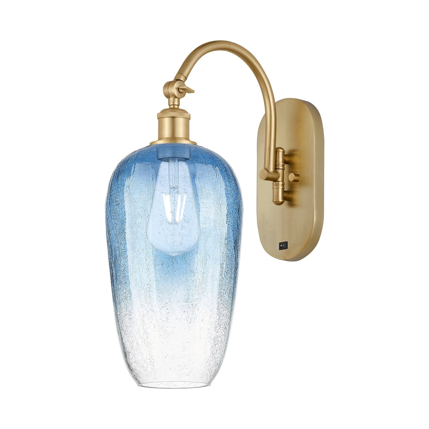 Innovations Brookhaven Flute 7in 1-Light Wall Sconce | Industrial Satin Gold Steel and Cast Brass with Sapphire Blue Glass | Model 918-1W-SG-G484-7SB