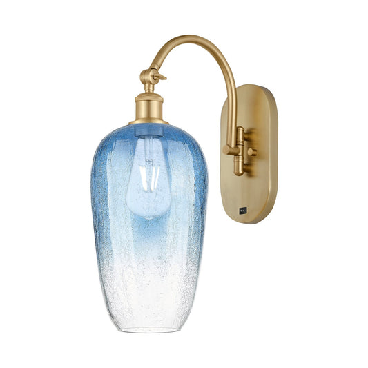 Innovations Brookhaven Flute 7in 1-Light Wall Sconce | Industrial Satin Gold Steel and Cast Brass with Sapphire Blue Glass | Model 918-1W-SG-G484-7SB