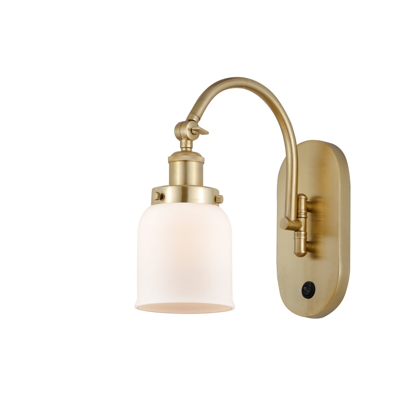 Innovations Bell 1-Light 5in Swing Arm Sconce | Industrial Satin Gold Steel and Matte White Frosted Glass | Bedroom Reading & | Model 918-1W-SG-G51-LED