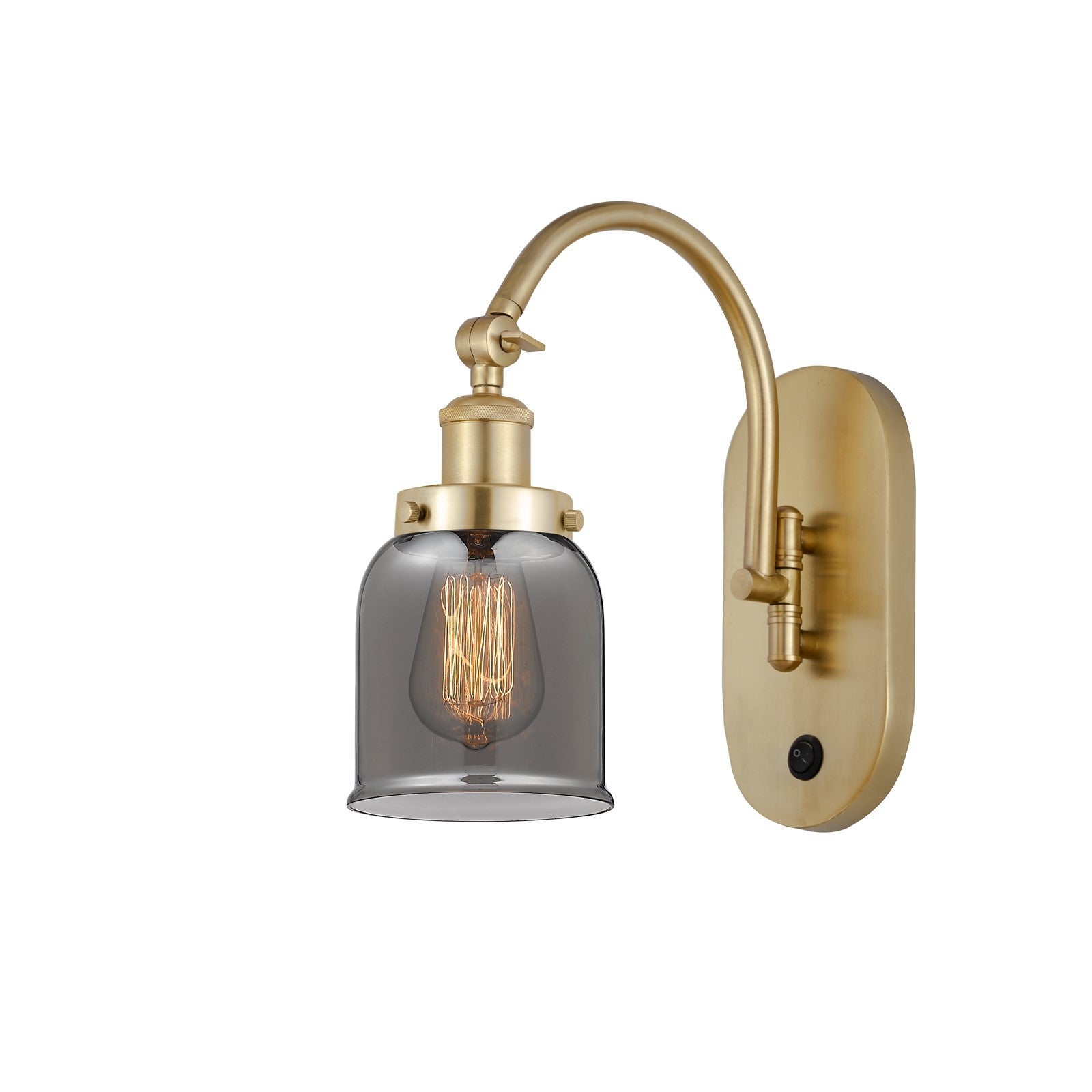 Innovations Bell 5in 1-Light Swing Arm Lamp | Industrial Satin Gold Steel and Light Smoke Glass | Bedroom & Living Room Reading | Model 918-1W-SG-G53