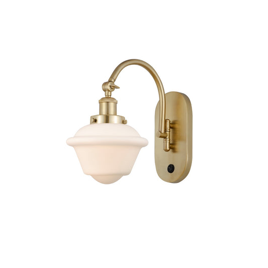 Innovations Oxford 7.5in 1-Light Swing Arm Lamp | Traditional Satin Gold Steel and Matte White Glass | Bedroom & Living Room | Model 918-1W-SG-G531