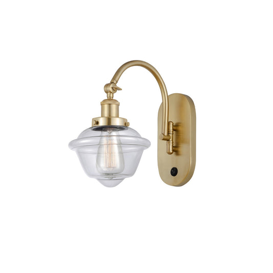 Innovations Oxford 7.5in 1-Light Swing Arm Lamp | Traditional Satin Gold Steel and Cast Brass with Clear Glass Shade | Bedroom & | Model 918-1W-SG-G532