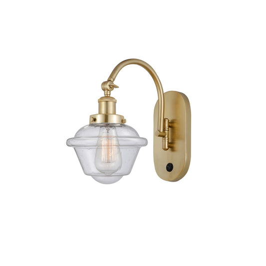 Innovations Oxford 7.5in 1-Light Swing Arm Lamp | Traditional Satin Gold Steel and Cast Brass with Seedy Glass Shade | Bedroom & | Model 918-1W-SG-G534
