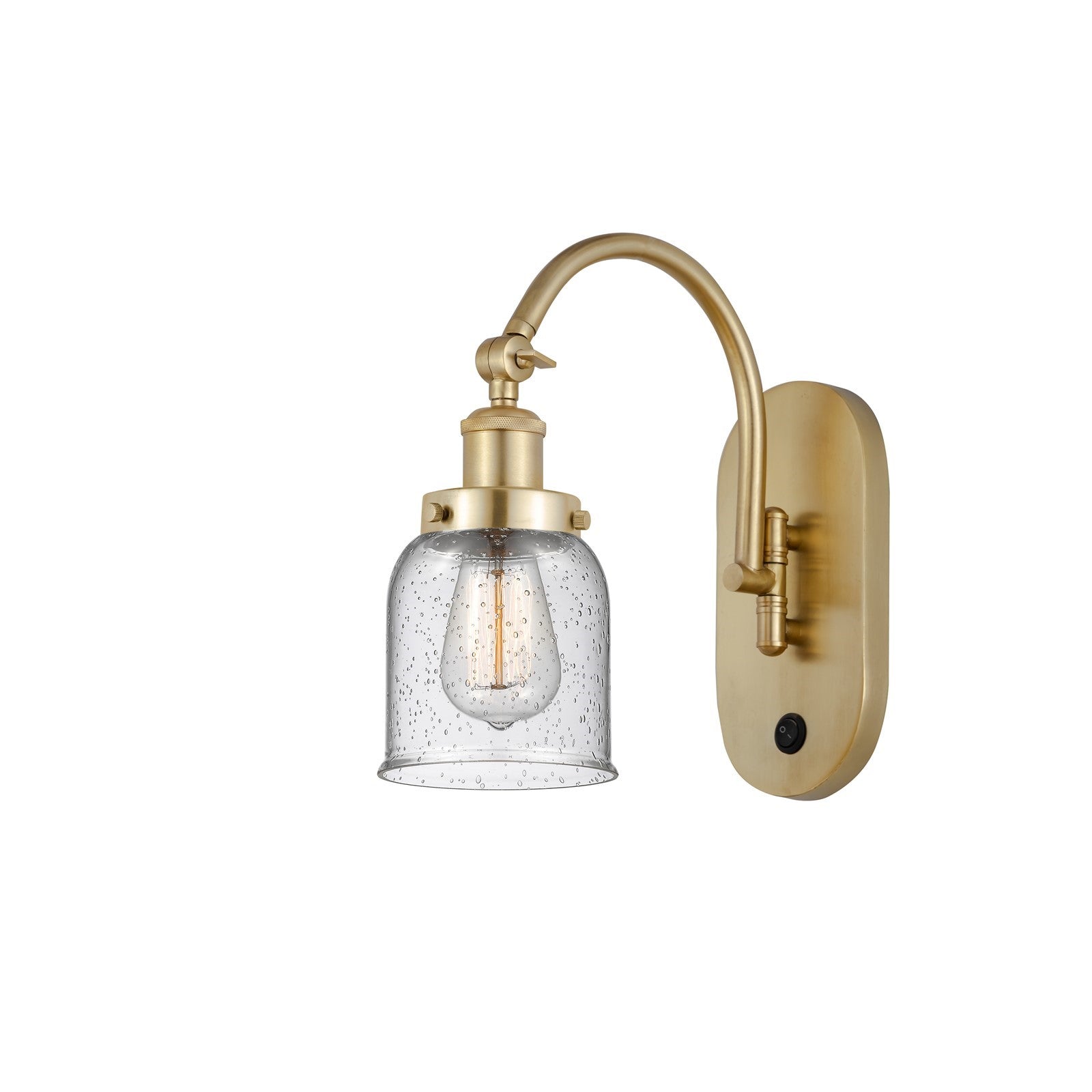Innovations Bell 5in 1-Light Swing Arm Wall Lamp | Industrial Satin Gold Steel and Seedy Glass | Bedroom & Living Room Reading Light | Model 918-1W-SG-G54