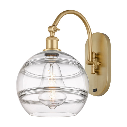 Innovations Rochester 10in 1-Light Wall Sconce | Industrial Satin Gold Steel and Clear Glass | Living Room & Hallway Accent | Model 918-1W-SG-G556-10CL