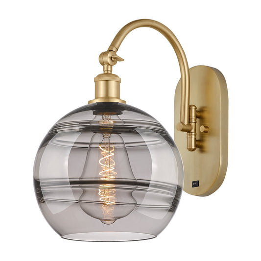 Innovations Rochester 10in 1-Light Wall Sconce | Industrial Satin Gold Steel and Light Smoke Glass | Bedroom & Hallway Accent | Model 918-1W-SG-G556-10SM