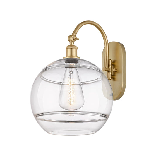 Innovations Rochester 12in 1-Light Wall Sconce | Industrial Satin Gold Steel and Clear Glass | Bedroom & Hallway Accent | Model 918-1W-SG-G556-12CL